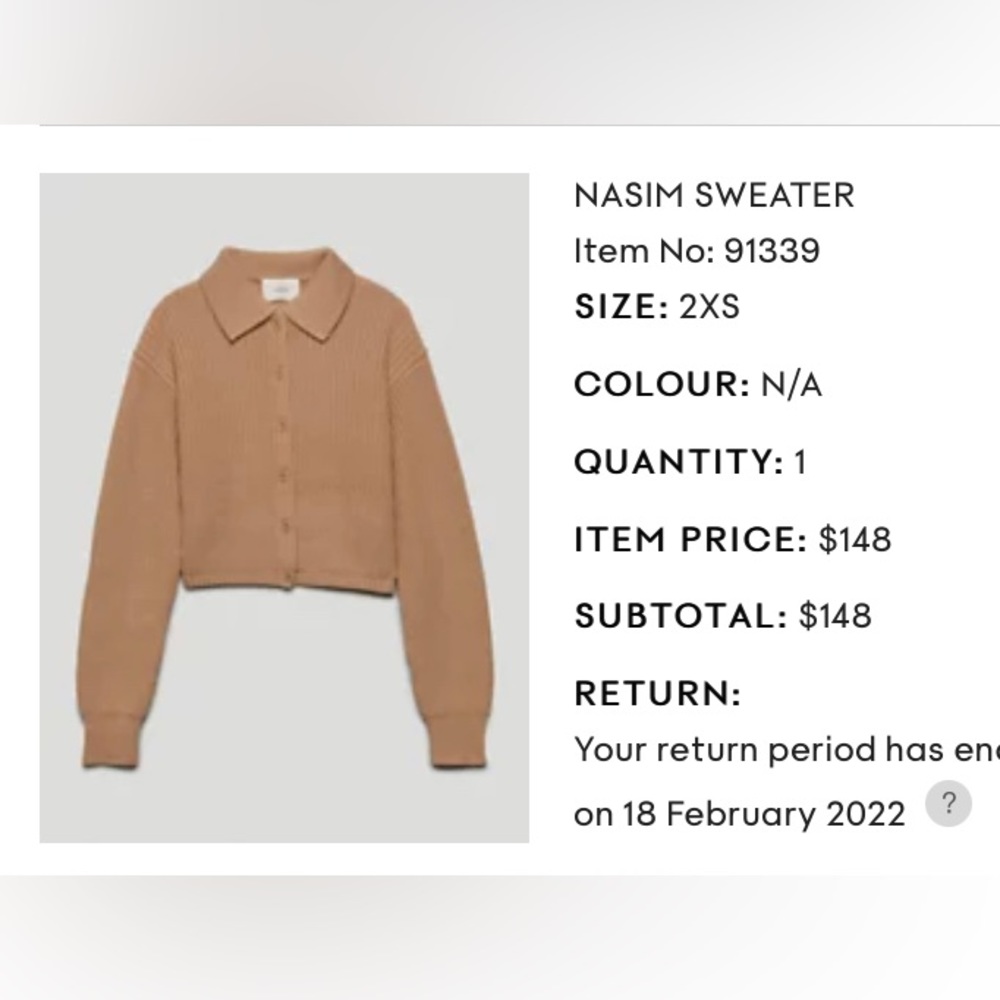 Aritzia nasim cropped cardigan sweater tan size 2xs